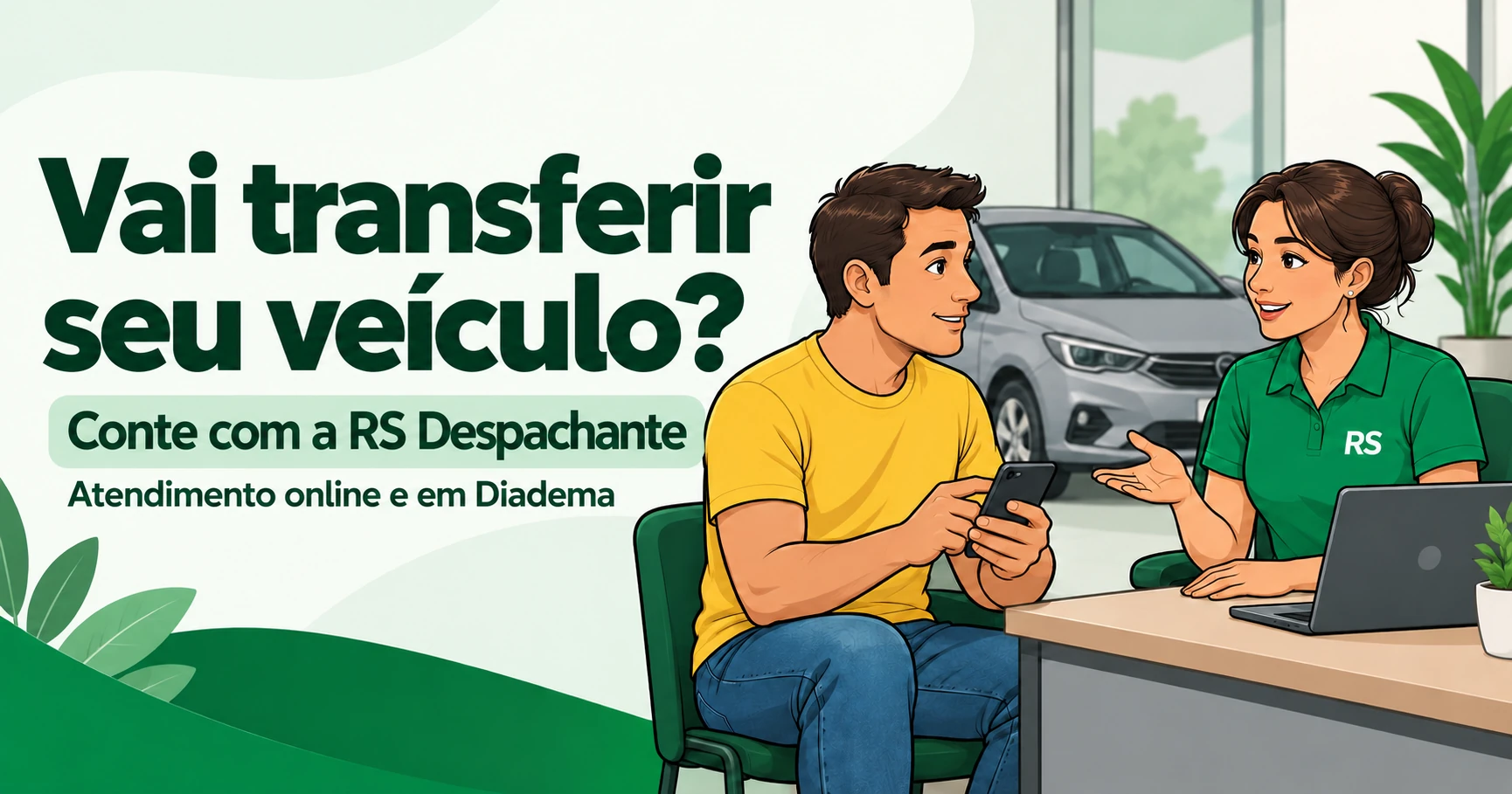 Cliente conversa com uma atendente da RS sobre transferência de veículo. Conte com a RS Despachante, com atendimento online e em Diadema.